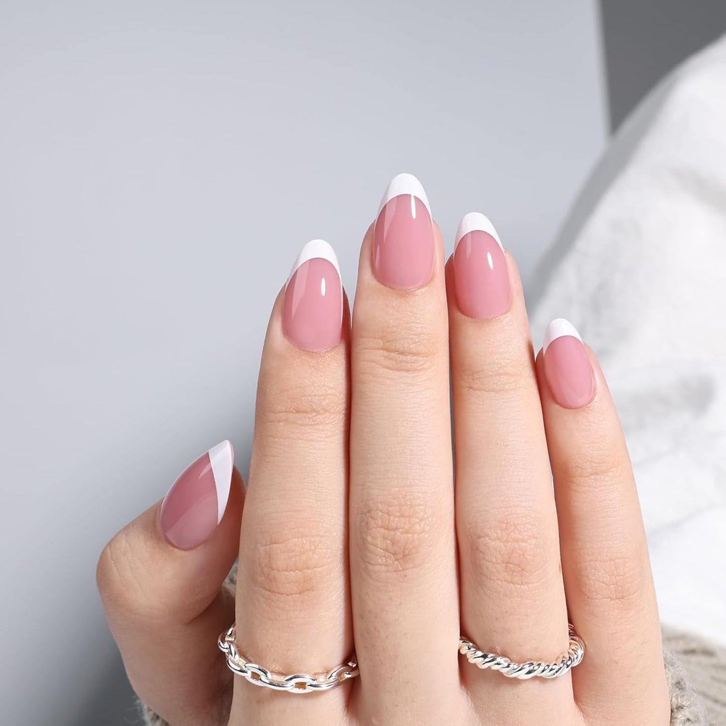 Glossy Red Press On Nails - Almond Shape Fake Nails with Glue | 32 PCS, 16 Sizes for Women