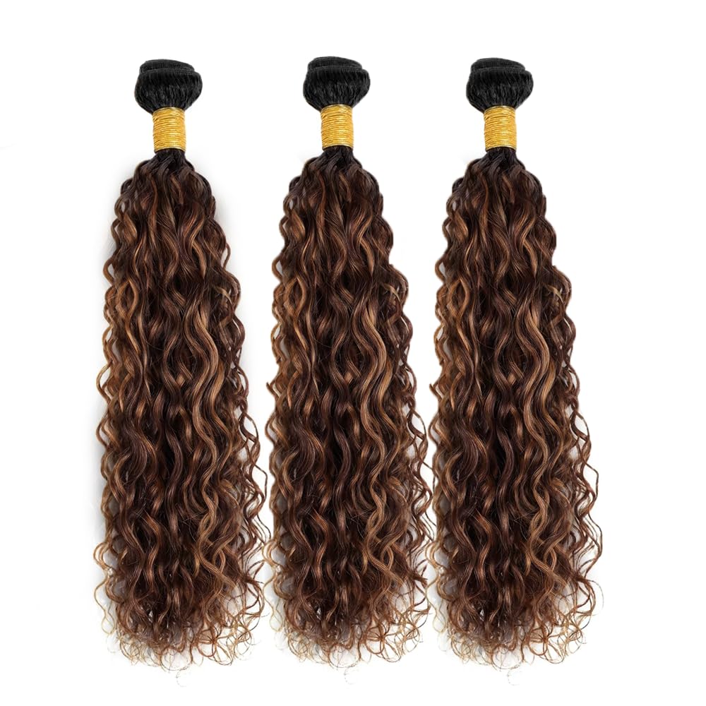 30 32 34 inch Highlight Bundles Ombre Brown Human Hair Bundles Dark Brown Water Wave Bundle 4/30 Water Wave Bundle 150g