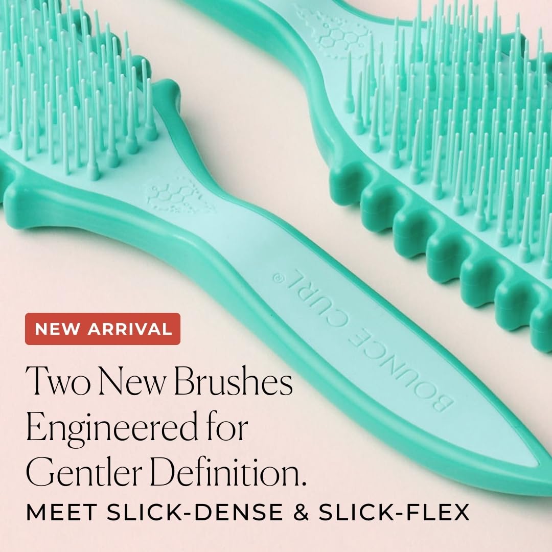 Bounce Curl Slick-Dense Define EdgeLift Brush – Medium-Density Curl Defining & Detangling Brush with Soft-Flex Tips for Color-Treated, Lightly Damaged Hair – Wavy, Curly, Coily, Fine to Coarse - Teal