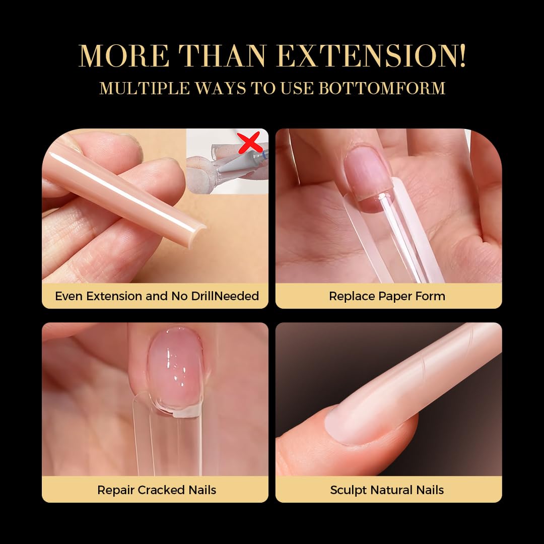 Dual Nail Forms for Quick Extensions - 240 Pcs Clear Plastic Nail Molds | 15 Sizes for Builder Gel, Oval Sandwich