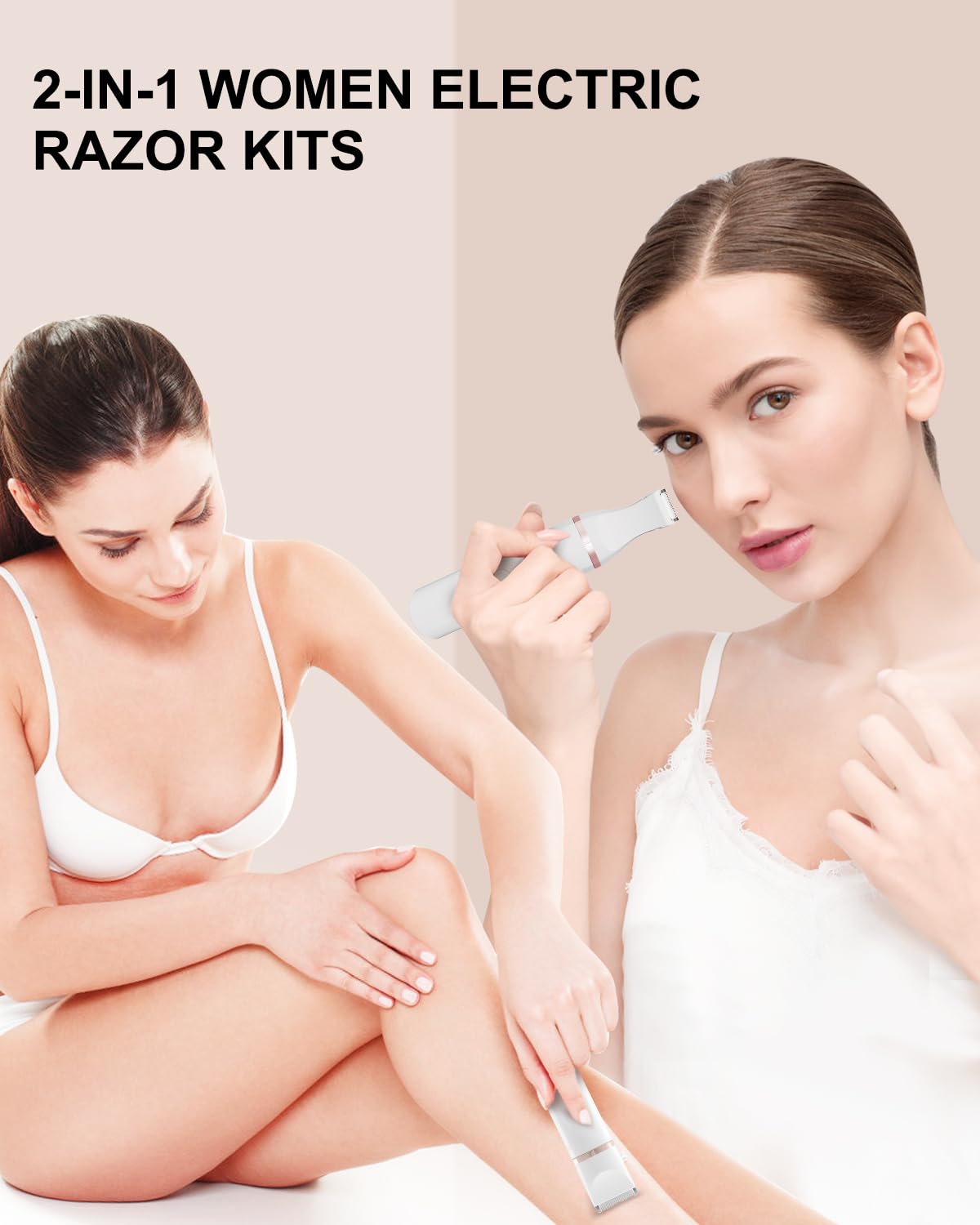 Bikini Trimmer for Women,Electric Razors Shaver for Bikini Legs Pubic Hair,Rechargeable Ladies Bikini Hair Trimmer Removal with Snap-in Ceramic Blades,White