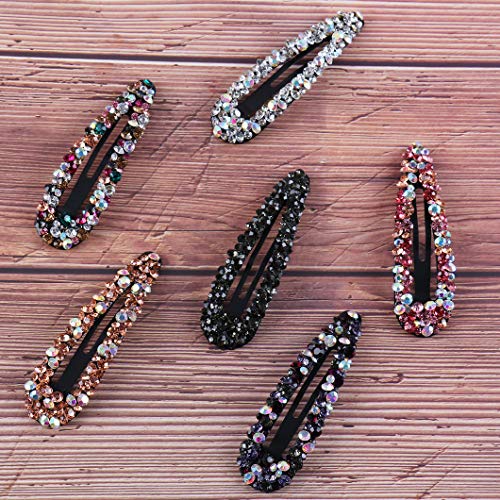 Messen Drop Shape AB Crystal Hair Barrettes - 6 Piece Rhinestone Set