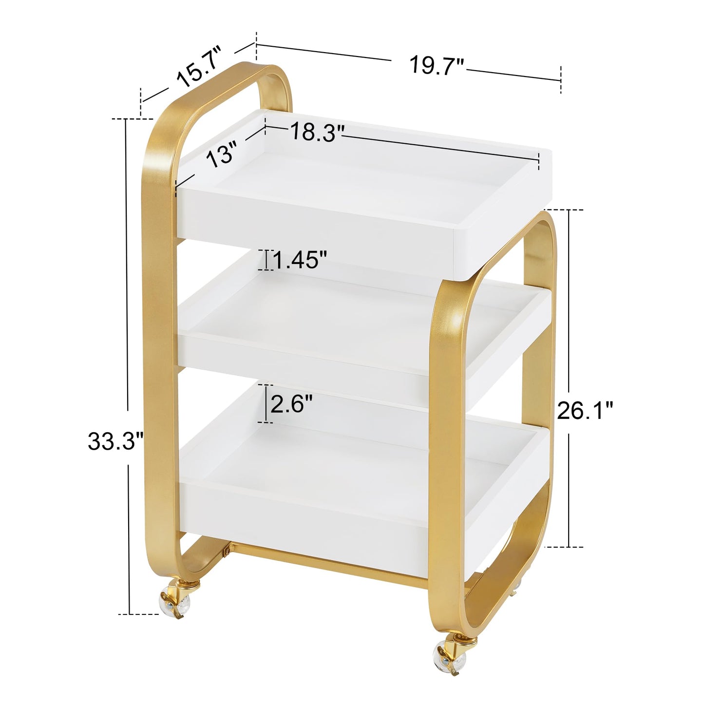 BarberPub Salon Storage Trolley with Shelves, Beauty SPA Rolling Cart with Lockable Wheels, 3-Tier Stylist Tool Organizer, Barber Mobile Station Equipment 2085 (Gold&White)
