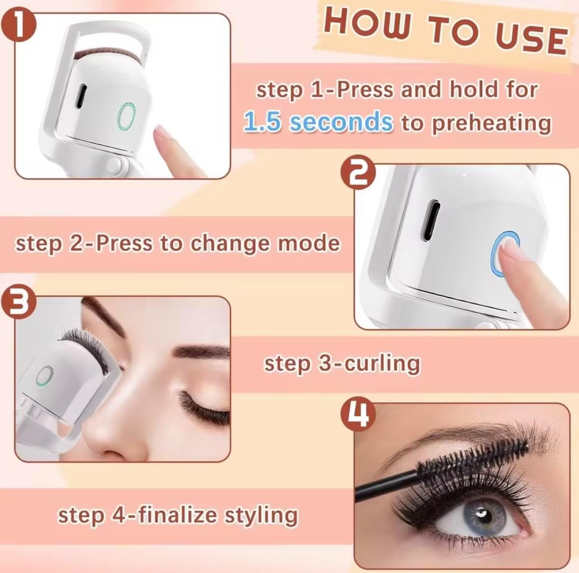 Heated Eyelash Curler - Instant Lash Lift, Type-C Rechargeable, Travel-Friendly | Adjustable for Natural, Glossier Lashes - White