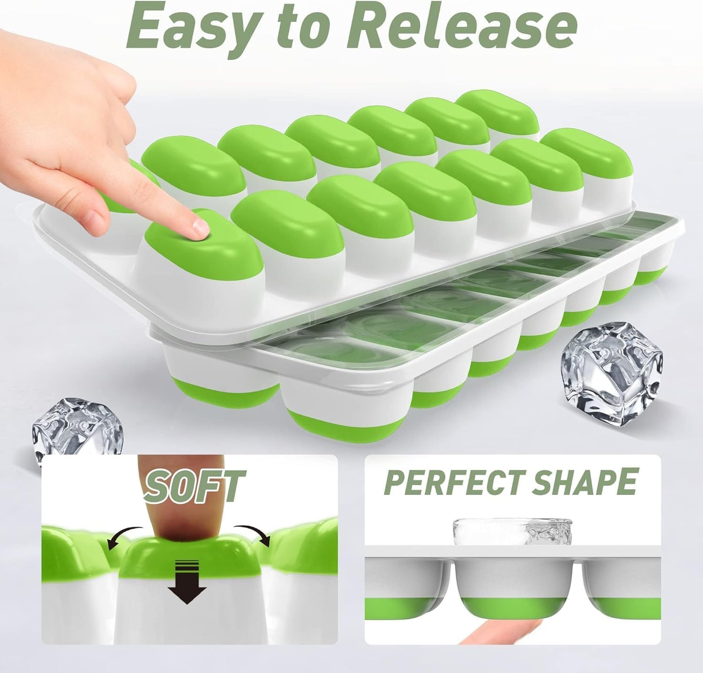 ChefAide Ice Cube Trays - 4-Pack Stackable Silicone & Plastic Molds for Easy Release | 56-Cube Capacity