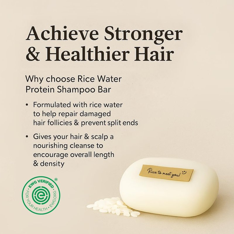 Hair Growth Shampoo Bar - Fermented Rice Water 2-in-1 | pH Balanced, Unscented, 5oz for Oily Hair
