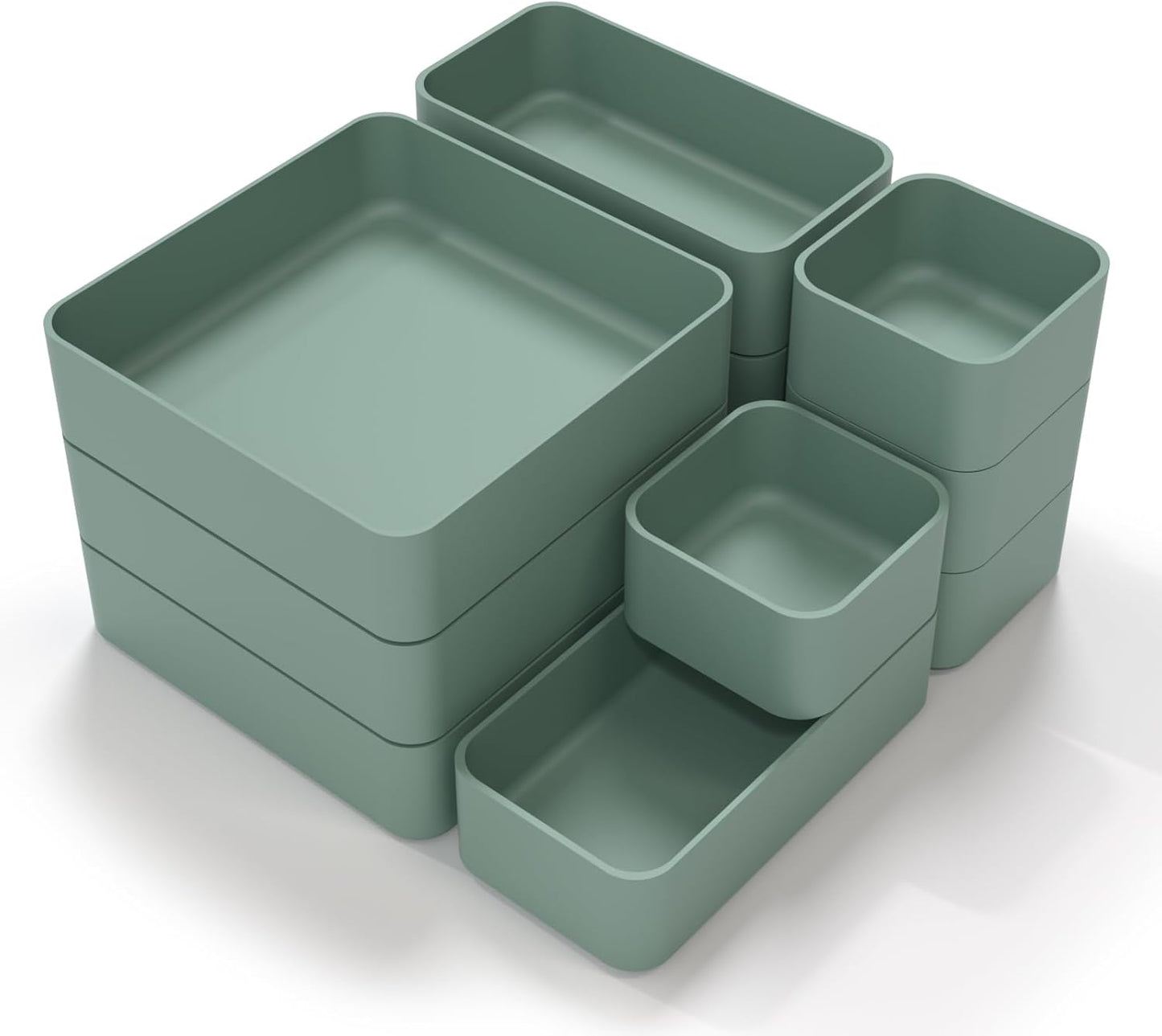 11-Piece Stackable Drawer Organizer Set - Multi-Size Storage Bins for Makeup, Stationery & Utensils | Versatile Vanity & Office Use