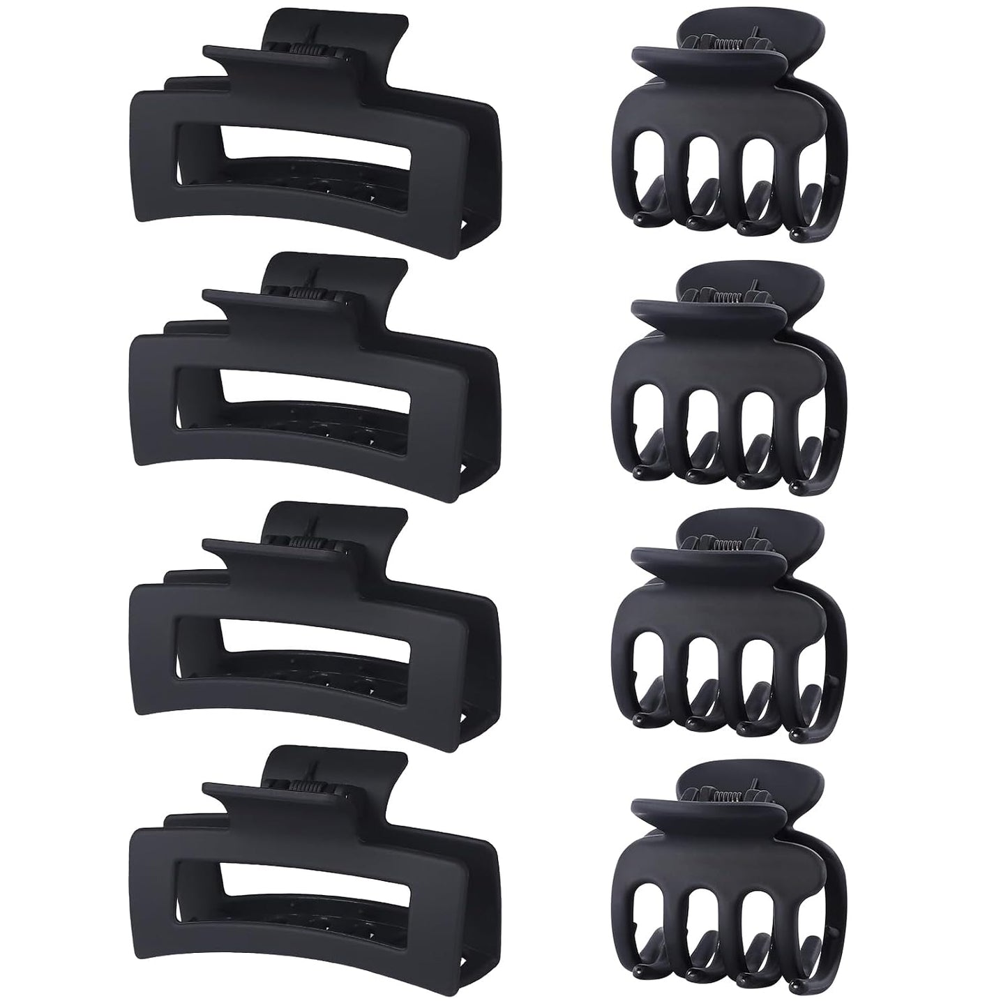 Medium Hair Clips for Women - 8 Pcs Small Claw Clips for Thin & Thick Hair | Rectangle Jaw Hair Accessories in Black