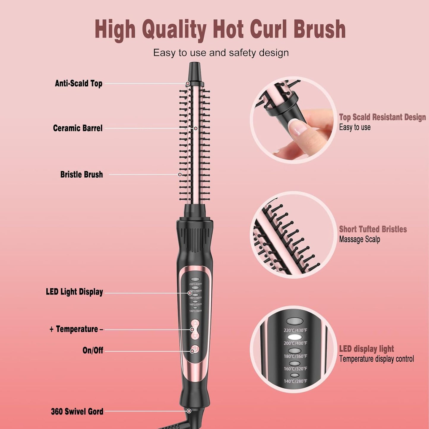 Heated Round Brush - Thermal Styling Tool with Ceramic Ionic Technology | 0.5 Inch Rose Gold for Volumizing & Curling