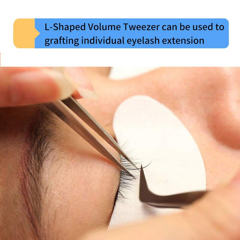 Eyelash Tweezers Set - FEITA Precision Eyelash Extension Tweezers - Professional Slant & Curved Pointed Very Fine Tip Tweezers for False Lashes - Silver - 2 Pcs