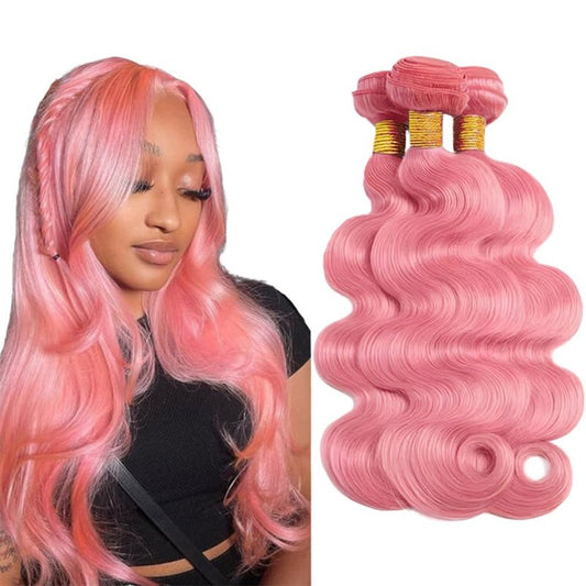 Pink Bundles Human Hair Body Wave Bundles 22 24 26 Inch Pink Body Wave Bundles Unprocessed Brazilian Virgin Hair 3 Bundle 50 Gram Per Bundle Deals Quick Weave Hair Extensions
