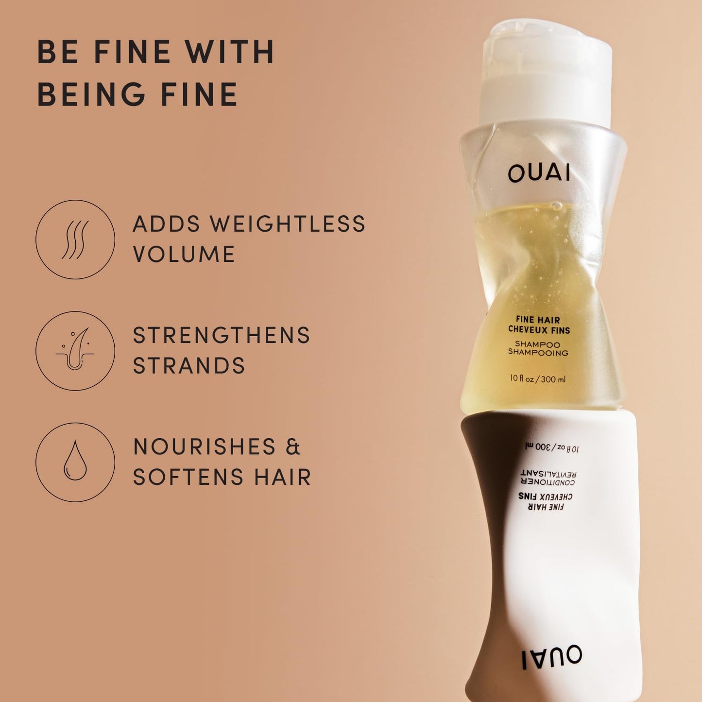OUAI Fine Shampoo & Conditioner Set - Sulfate-Free Hair Care with Keratin & Shea Butter | 10 Fl Oz
