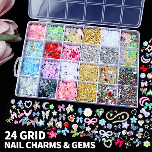 FANDAMEI 48-Grid Rhinestone & 3D Nail Charm Kit with Bedazzling Tools