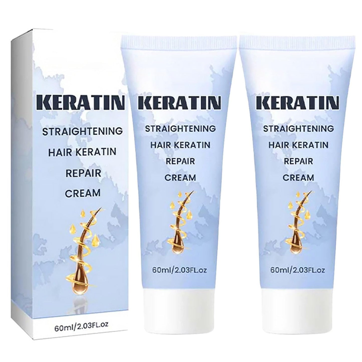 2PCS Keratin Hair Straightening Cream, Protein Hair Straightener Cream for Long-Lasting Smooths Frizz Used with Hair Straightener, Hydrating Hair Mask for Wavy, Curly, Damaged and Dry Hair 2.03OZ *2
