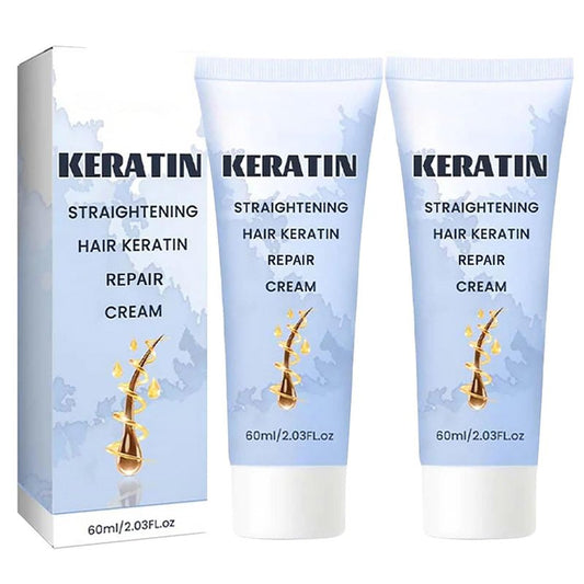 2PCS Keratin Hair Straightening Cream, Protein Hair Straightener Cream for Long-Lasting Smooths Frizz Used with Hair Straightener, Hydrating Hair Mask for Wavy, Curly, Damaged and Dry Hair 2.03OZ *2