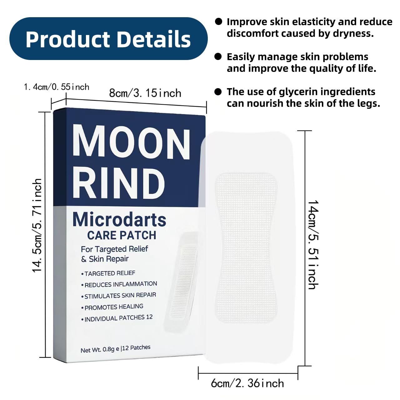 Moon Rind VeinTarget Microdarts Patch - Relieve Leg Discomfort & Hydrate Skin | 2 Patches