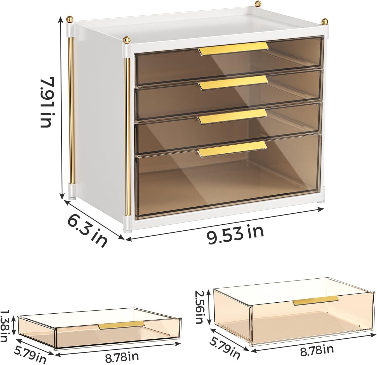 Aveniee 4-Drawer Makeup Organizer | Plastic Bathroom Storage for Cosmetics, Skincare & Jewelry - Gold