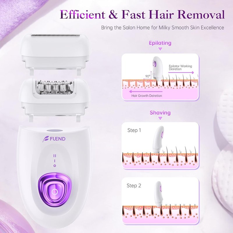 Smooth Glide Epilator for Women, Painless Rechargeable Facial Hair Removal Device, 2-Speed 36 Tweezers with LED Light, 2-in-1 Design, Smooth Skin for Face, Bikini, Arms & Legs