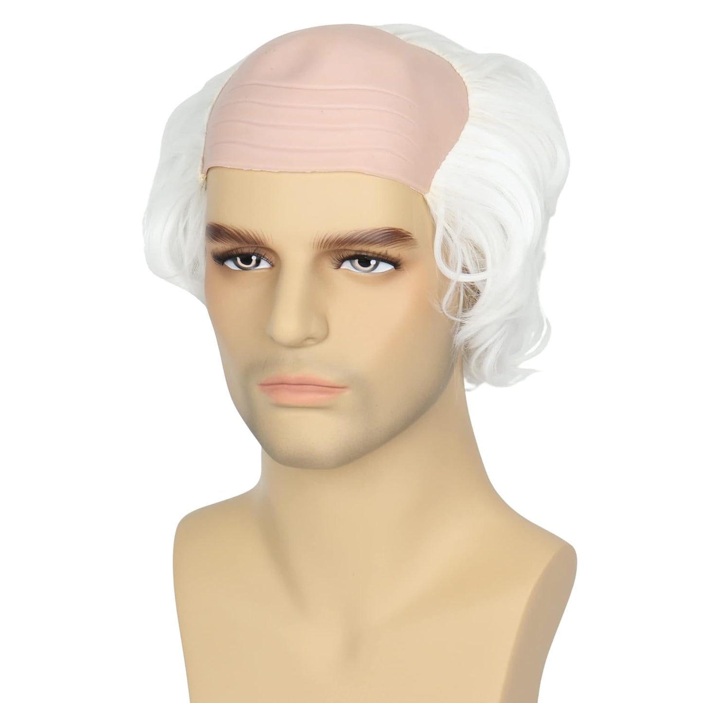 Old Man Wig for Halloween | White Bald Cap with Hair on Sides | Grandpa Cosplay Costume
