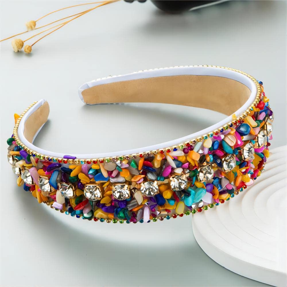 MUQINGWAN Turquoise Crystal headbands for Women Sparkly Rhinestone Pearls Hairband Wide Headband Headpiece Spring Summer Pink Headbands Headwear Accessories for women