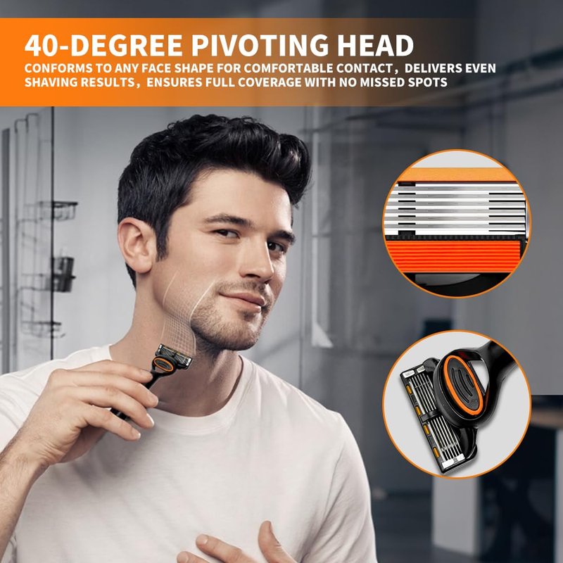 Men’s Cartridge Razors - 4 Replacement Cartridges, Pivoting Head & Stainless Steel Blades for Smooth Shaving | Ideal for Daily Use & Travel