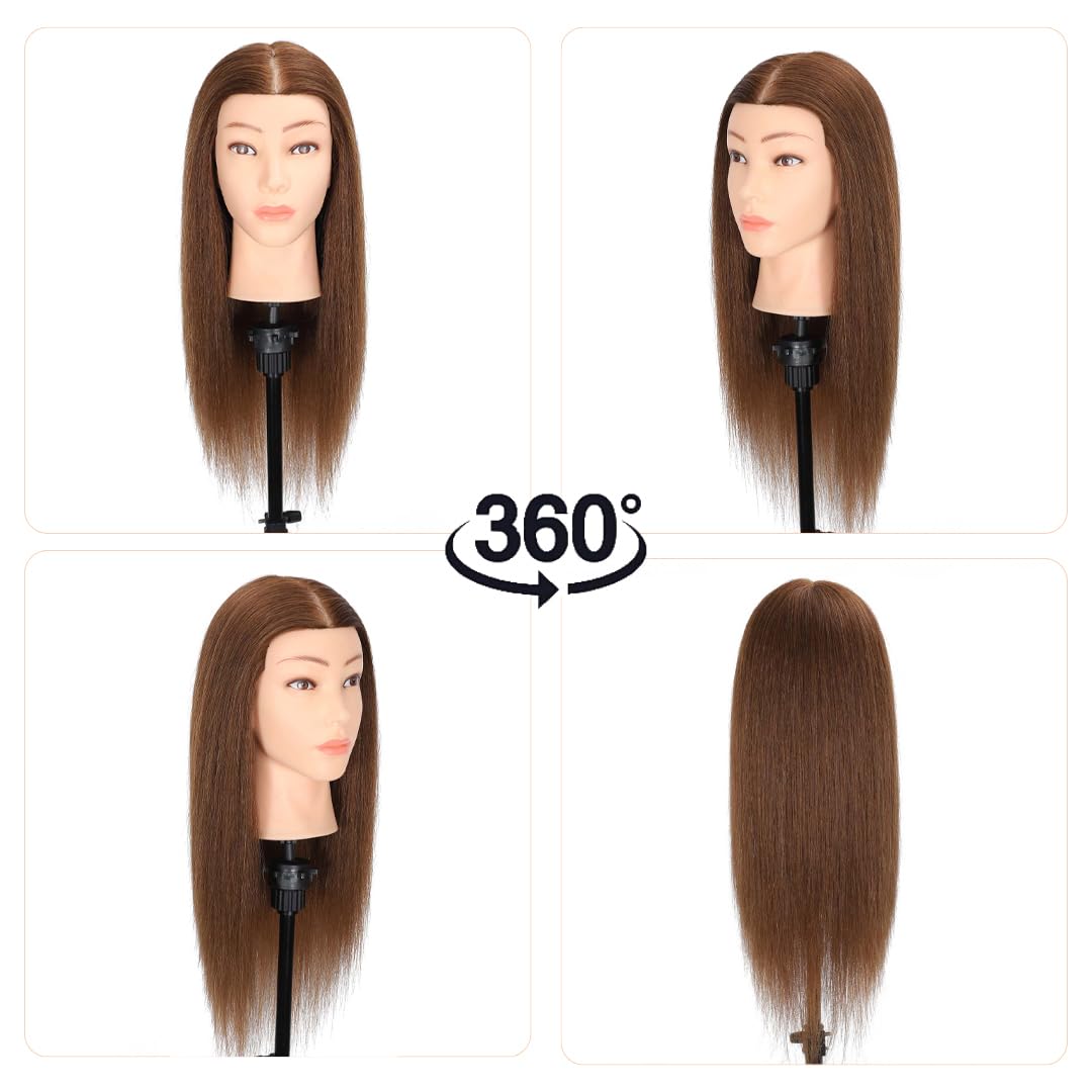 Human Hair Mannequin Head - 100% Real Hair Cosmetology Practice for Braiding & Hairstyling | Brown