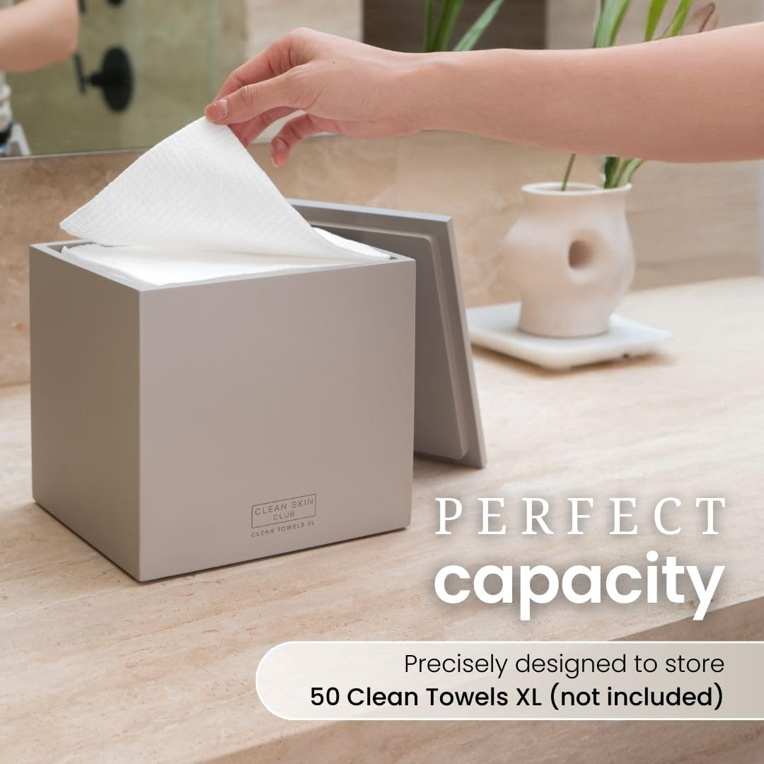 CLEAN SKIN CLUB Cement Box - XL Storage for 50 Disposable Towels | Concrete Container for Face Towelettes - Taupe Stone