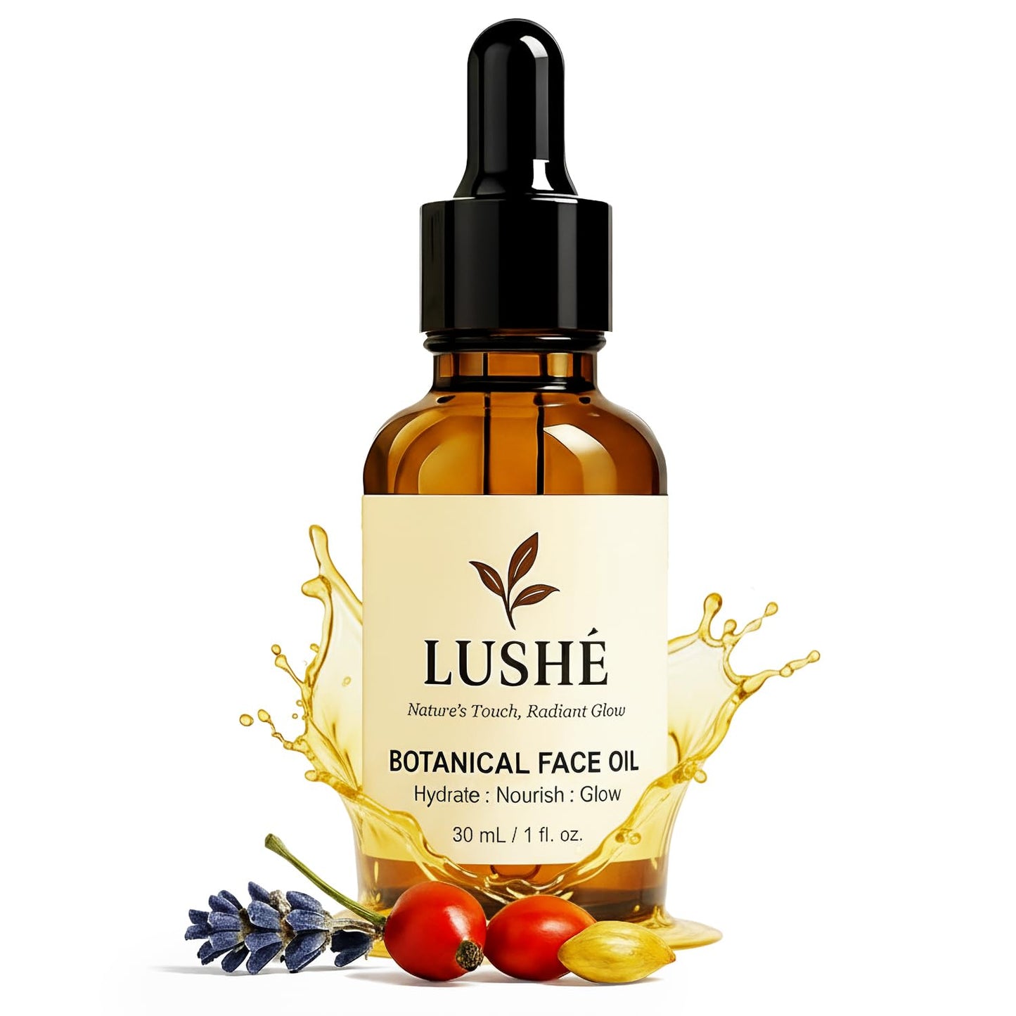 LUSHÉ Botanical Face Oil - Argan, Jojoba & Rosehip | Hydrating K Beauty Facial Oil for All Skin Types – 30ml