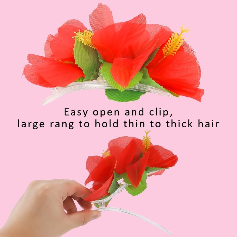 Hawaiian Hibiscus Flower Hair Accessories - 4-Piece Chiffon Barrettes & Pins for Women | Beach Luau Party Decor (Purple/Red/Pink/Yellow)
