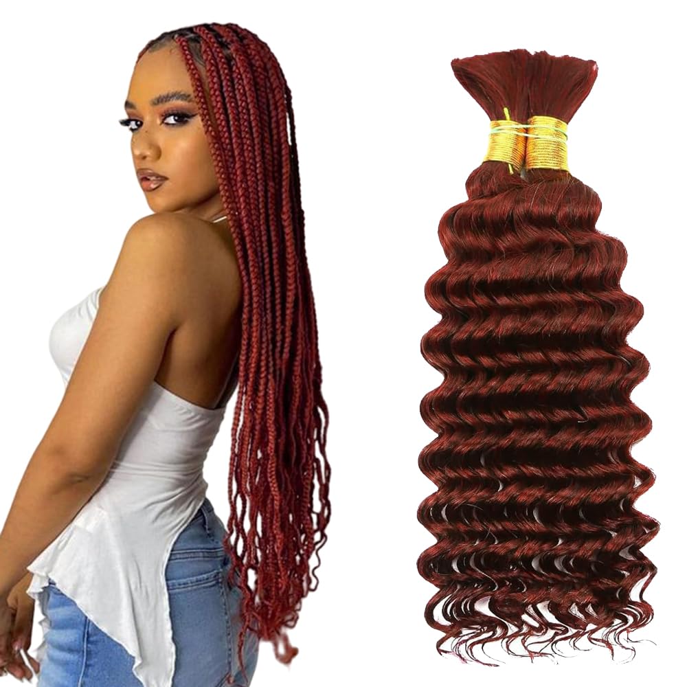 26 26 Inch Color 33 Boho Human Hair Reddish Brown Boho Human Hair For Braiding Copper Brown Braids Deep Wave #33 Bulk Bohemian Braids 100g