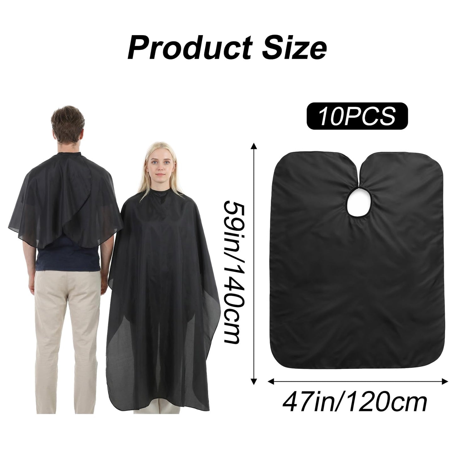 10 Pack Black Barber Cape Professional - Cutting Capes for Hairstylist, Waterproof Nylon Haircutting Capes with Adjustable Snap Closure, 47" x 59" Salon Cape