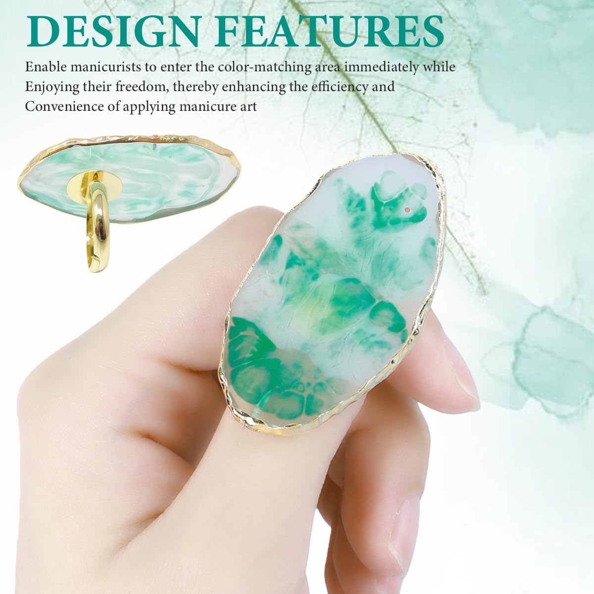 2 Pcs Nail Art Palette Rings, Marble Resin Gel Polish Mixing Trays, Adjustable Finger Ring Nail Art Holder for DIY Color Mixing(Pink,Green)