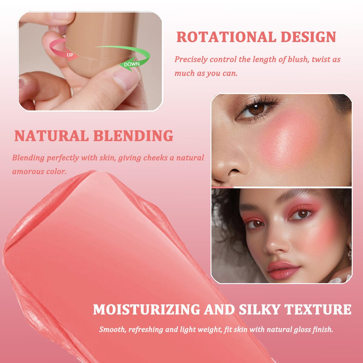 Cream Blush Stick - Natural Matte Finish Hydrating Makeup | #6 Bronze Glow, Lightweight & Blendable