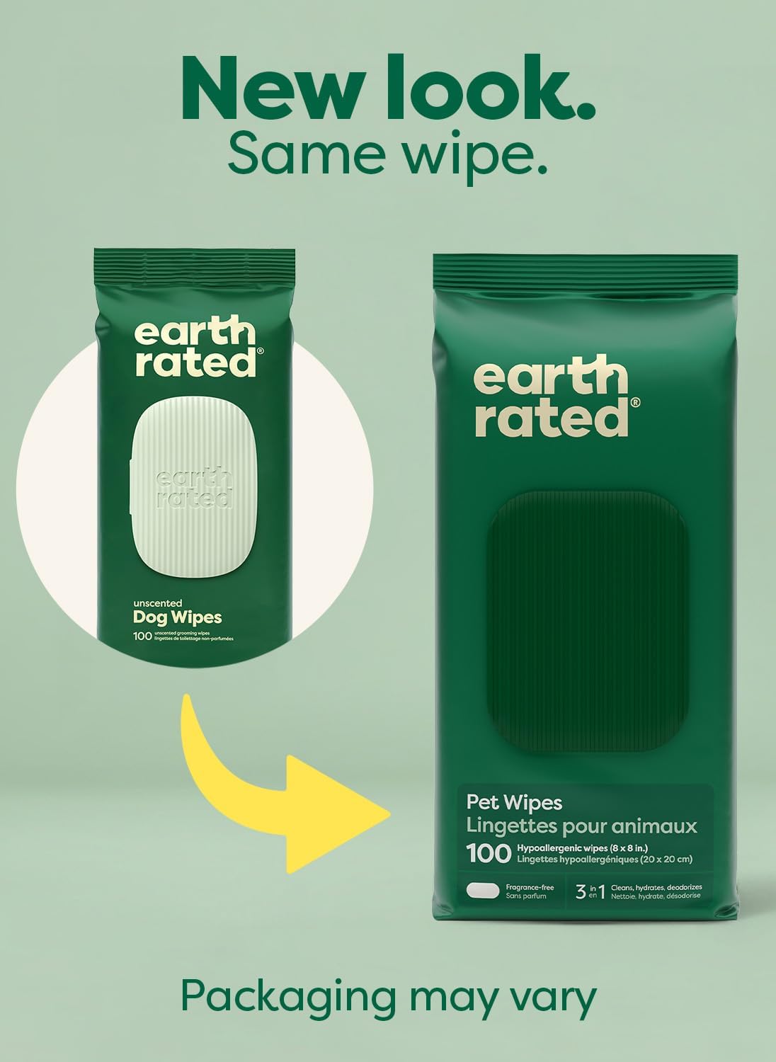 Earth Rated Pet Wipes - Hypoallergenic 3-in-1 Cleaning Wipes for Dogs & Cats | 100 Count, Unscented