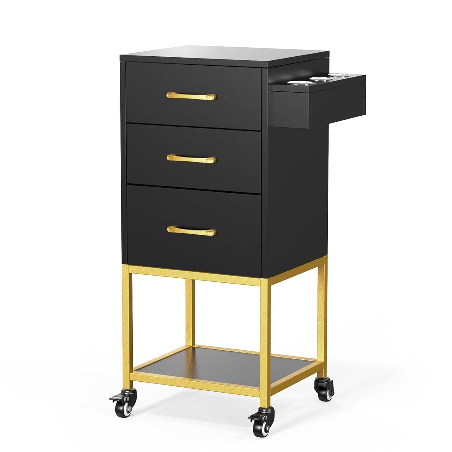 Salon Storage Trolley Cart - Wooden Hair Cabinet with Dryer Holder & Drawer | Stylish Organizer for Spa & Barbershop, Black