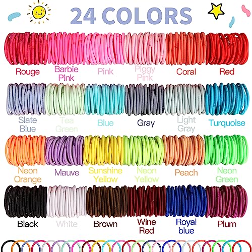 YGDZ 312PCS Hair Ties Set with 24 Colors, 2cm Small Ponytail Holders for Girls, Baby & Toddler Hair Accessories, Includes Organizer Box & Rat Tail Comb