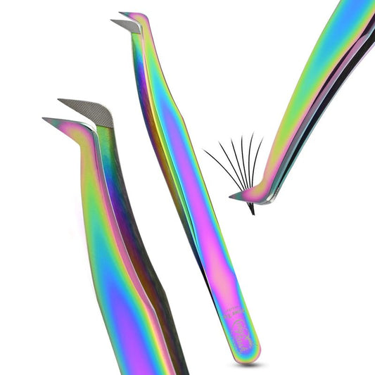 Fiber Tip Lash Tweezer for Mega Volume Eyelash Extensions – Precision Boot Tip, Professional Stainless Steel, Non Slip, Isolation Tool for Volume, Classic, and Mega Volume Fans (Rainbow)