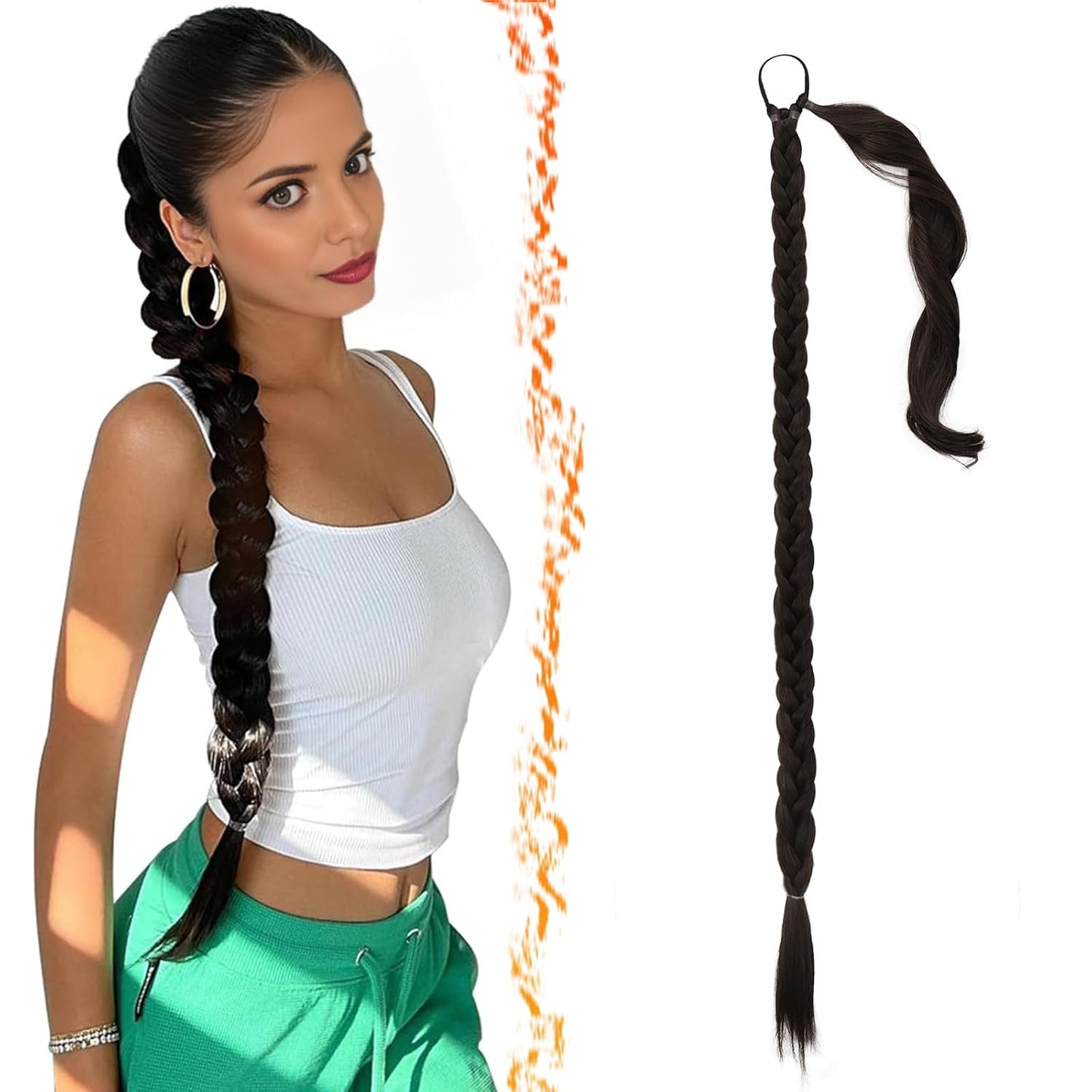 30 Inch Long Braided Ponytail Extension - Copper Red Wrap Around Hairpiece | Synthetic Hair for Women