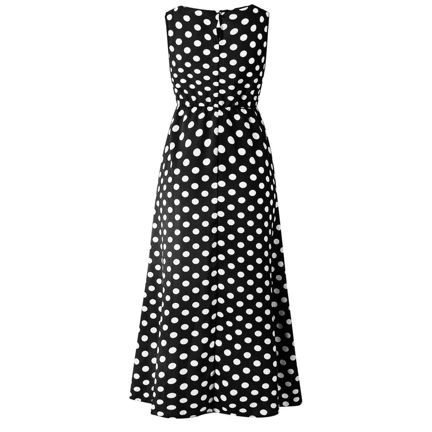 Loinjsnktng Polkadot Dress for Women Round Neck Sleeveless Boho Maxi Dresses 2026 Summer Wedding Guest Smocked Sundresses