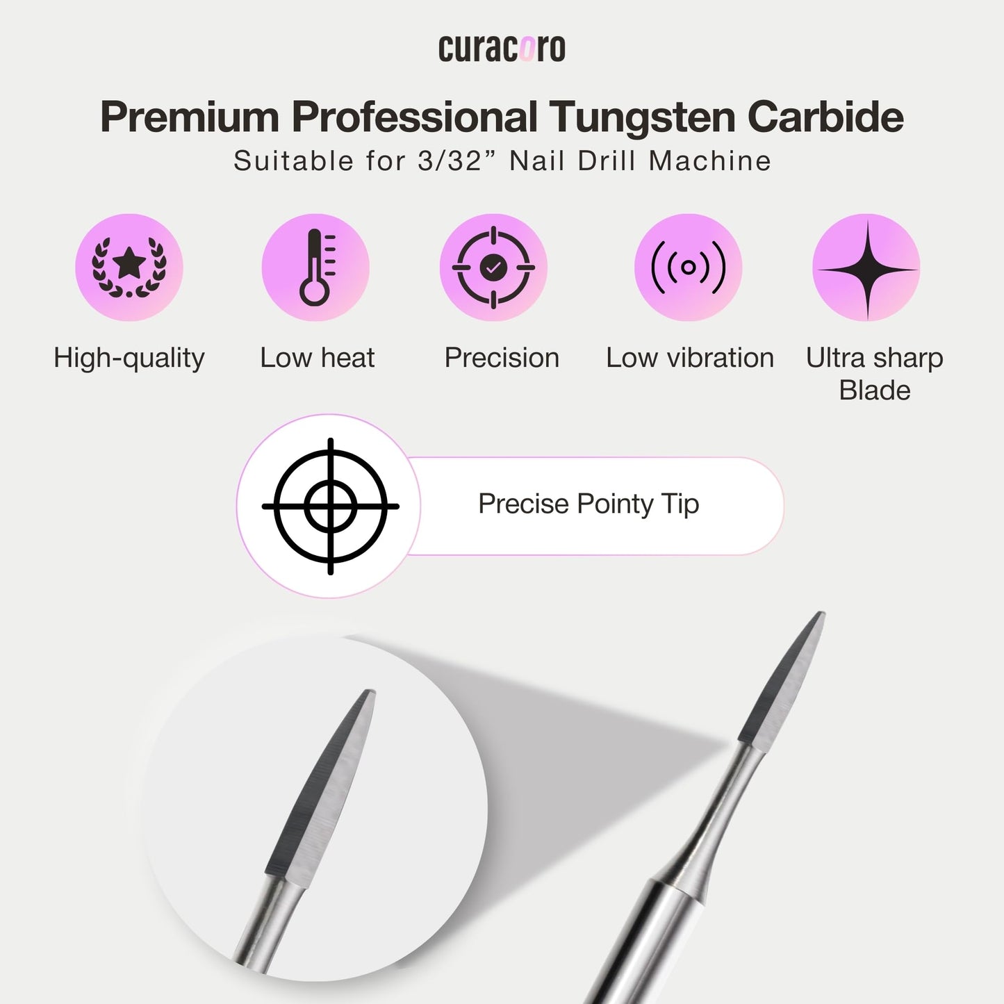 Curacoro Cuticle Nail Drill Bit 3/32'' 1.2mm Flame Polygon Bit