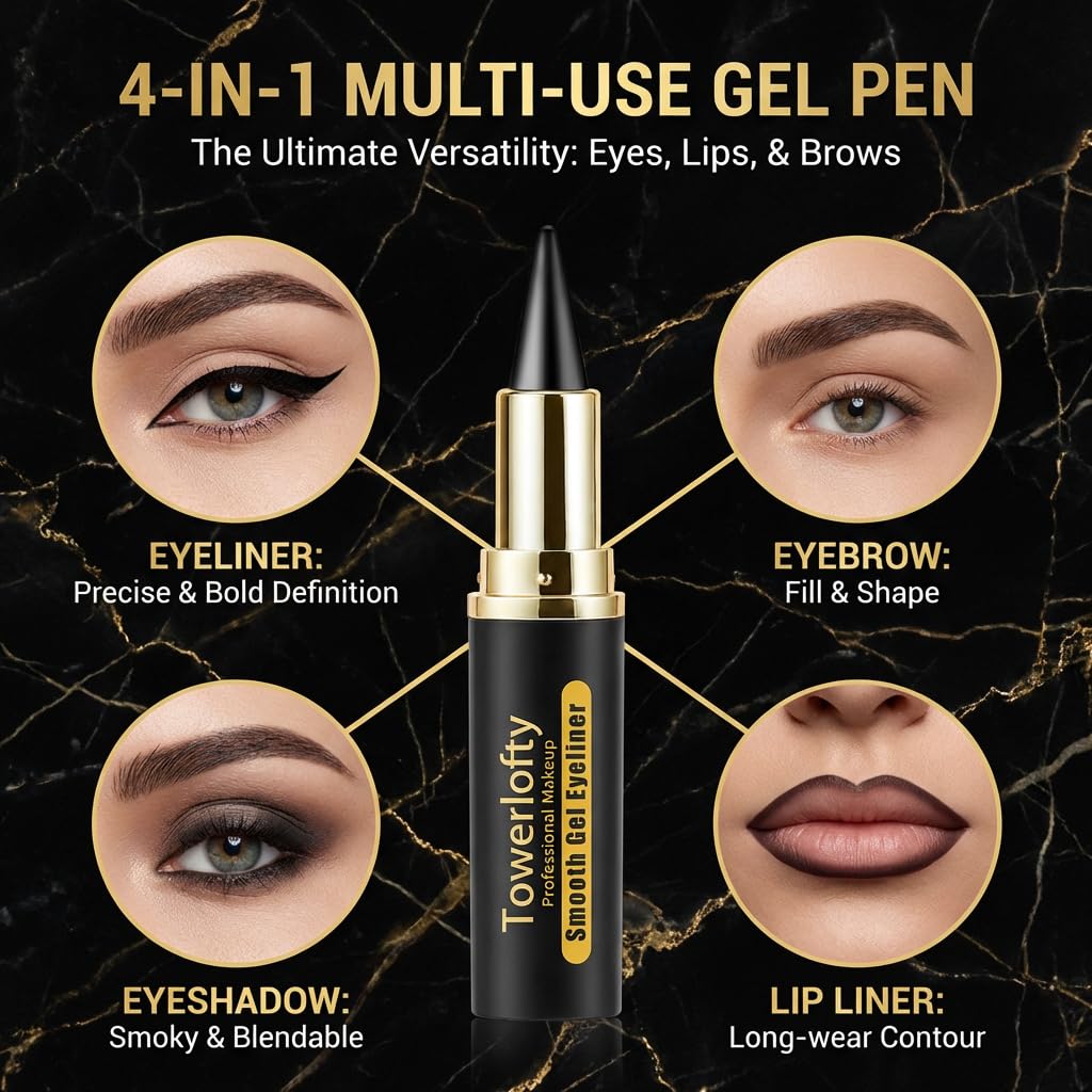 Gel Eyeliner Pencil, Natural Black Eyeliner Cream for Waterline, Long Wear Crayon Eye Liner Waterproof Smudge Proof, Smokey Eye Eyeshadow Palette Gothic Halloween Makeup Set Four Colors (Brown)