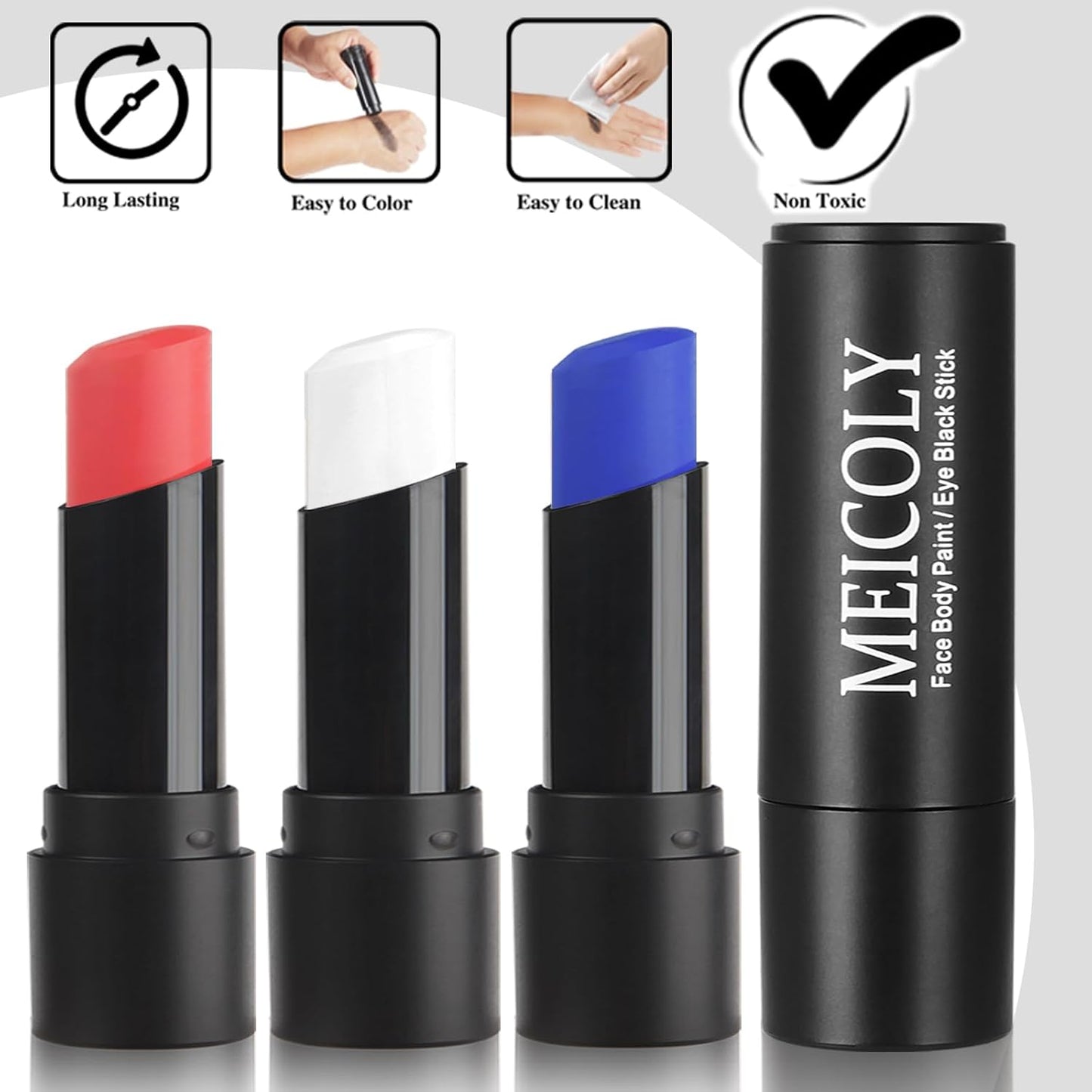 Face Paint Sticks - 3 Pcs Red White & Blue for Joker Makeup | Halloween SFX & 4th of July Accessories