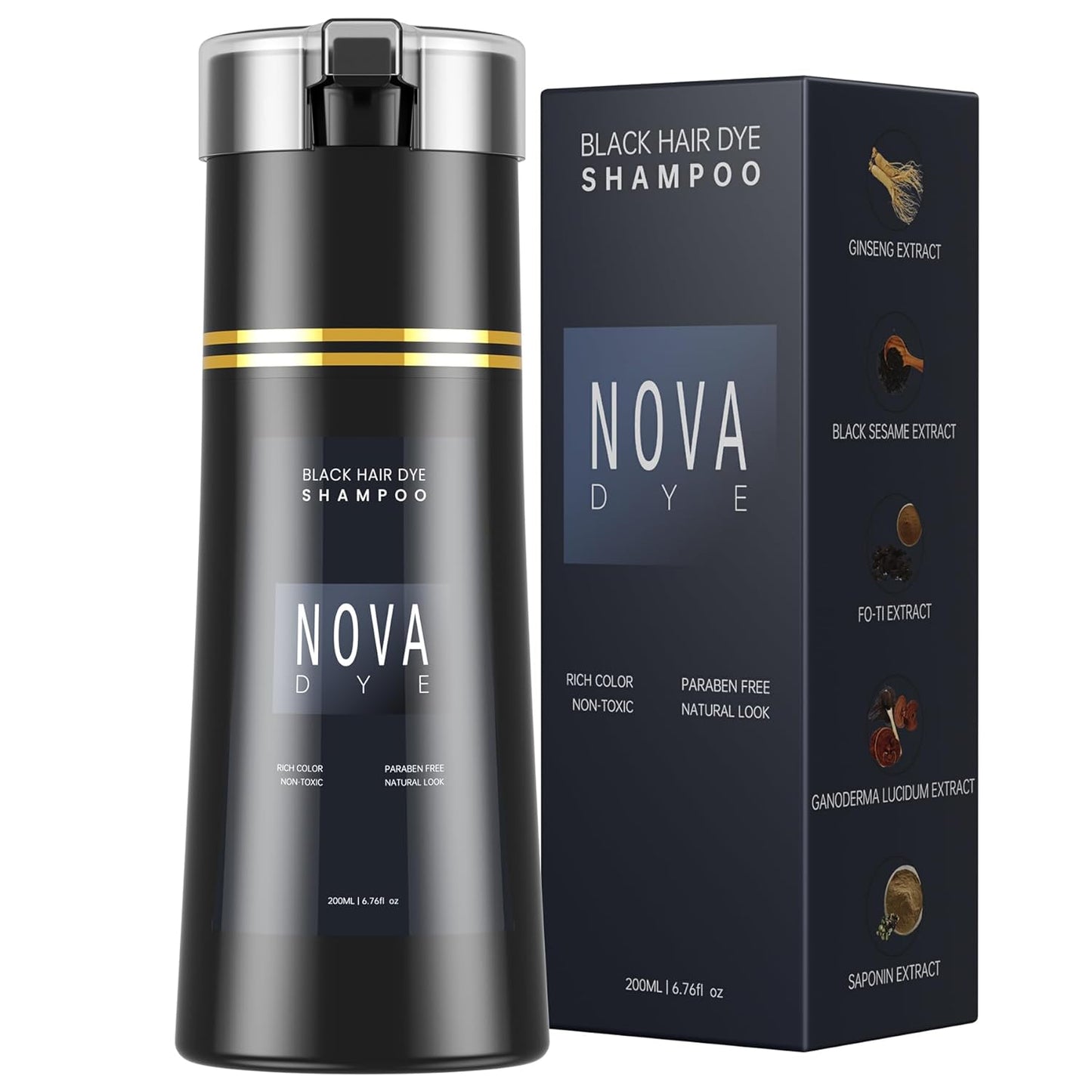 Natural Black Hair Dye Shampoo - 3 in 1 Herbal Formula for Men & Women | Grey Hair Coverage