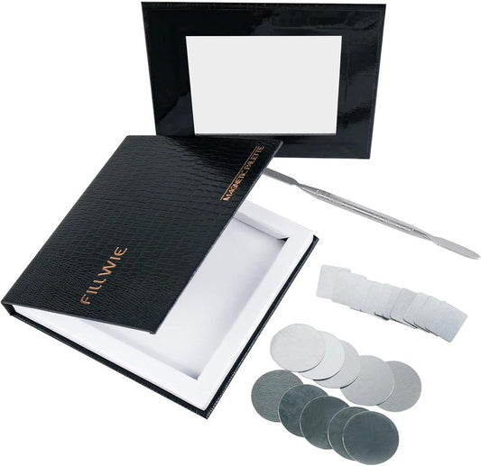 Magnetic Makeup Palette - Small Empty Cosmetic Organizer with Mirror & Spatula | Includes 20 Metal Stickers - Black