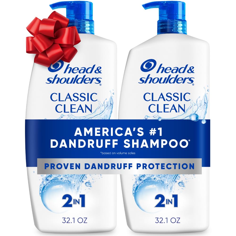 Head & Shoulders Anti-Dandruff Shampoo and Conditioner with 1% Pyrithione Zinc, Classic Clean 2-in-1 Twin Pack, Fresh Scent, Flake Control, Scalp Care, Color-Safe, 32.1 fl oz Each