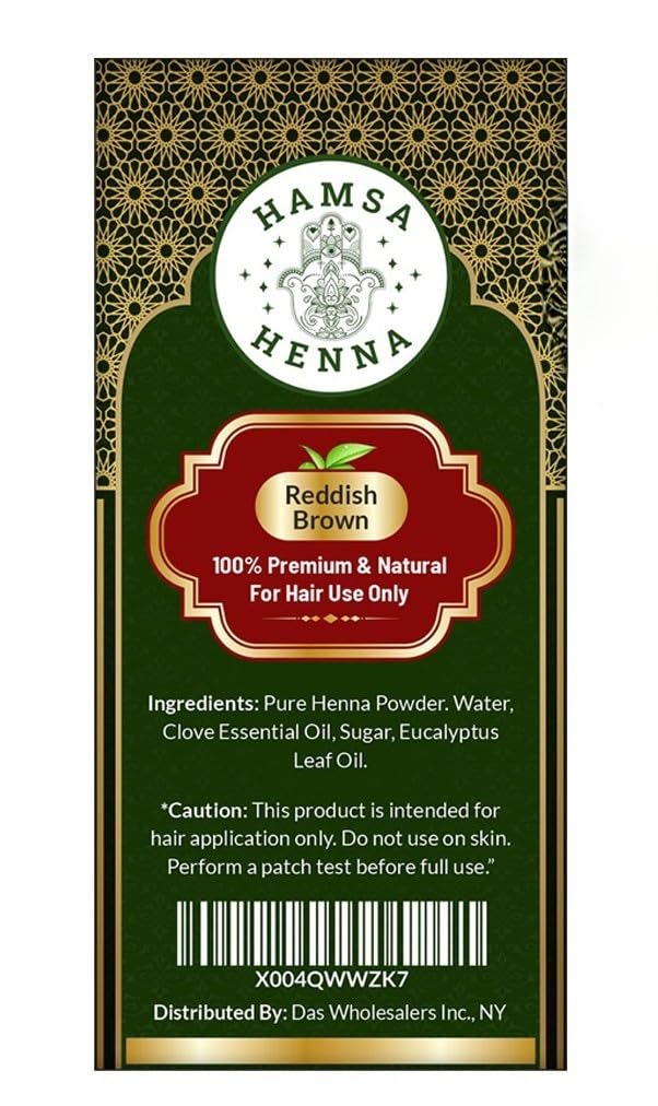 Hamsa Henna 100% Natural & Premium Hair Dye Cones I For Hair Use Only | Reddish Brown | 3 PACK