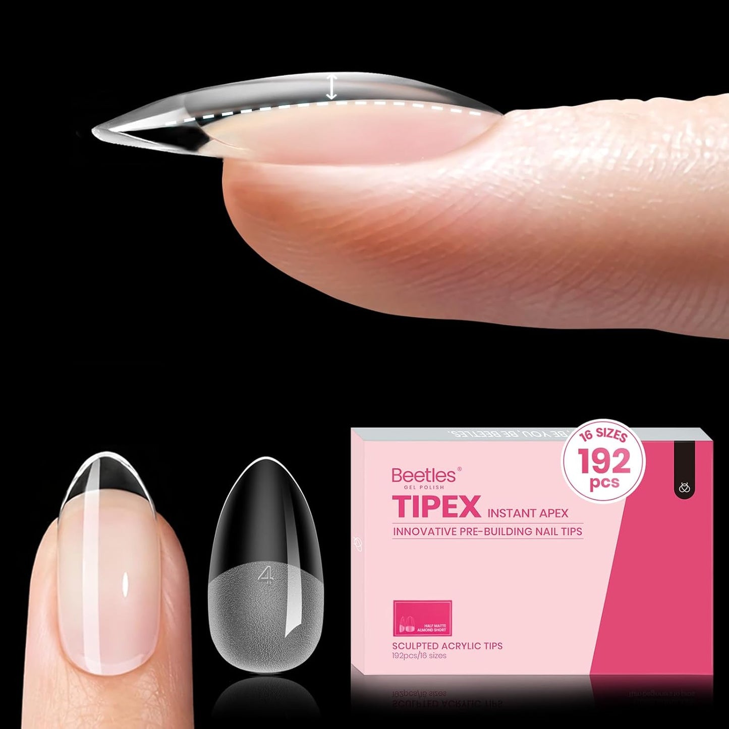 Beetles Instant Apex Nail Tips - Long Square Acrylic Tips | 512pcs, 16 Sizes (00–14) for DIY Salon Extensions
