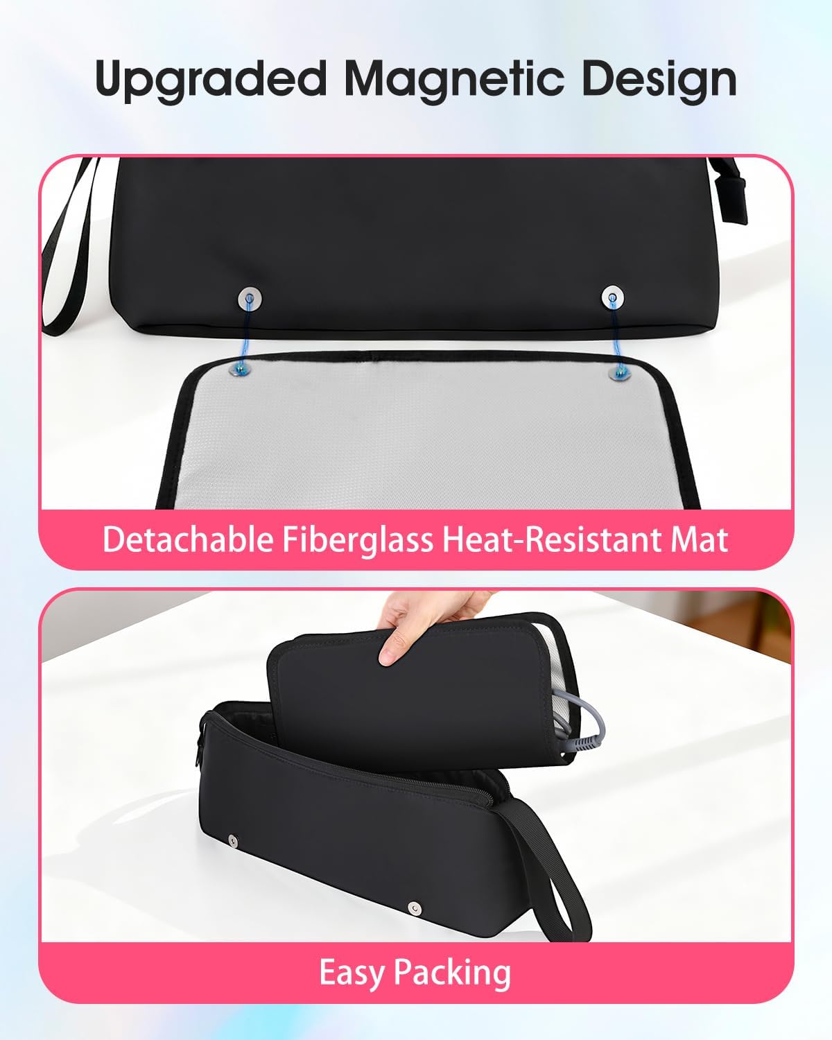 Hair Tools Travel Bag - Heat-Resistant Mat & Large Capacity Organizer for Curling Iron, Flat Iron, Blow Dryer | Portable Travel Case (Midnight)