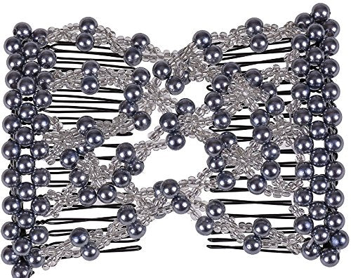 Lovef 5pcs Crystal Beaded Bow Magic Hair Comb Elastic Double Easy