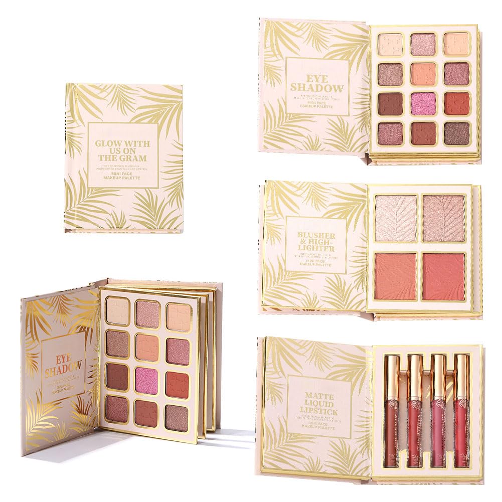 Wenrny Foldable All in One Makeup Palette,20 Color Book Syles Makeup Palette Set with 12 Color Eyeshadow,4-color Highlighter & Blush and 4 Colors Lipstick,All-in-One Face Highlighter Pallet